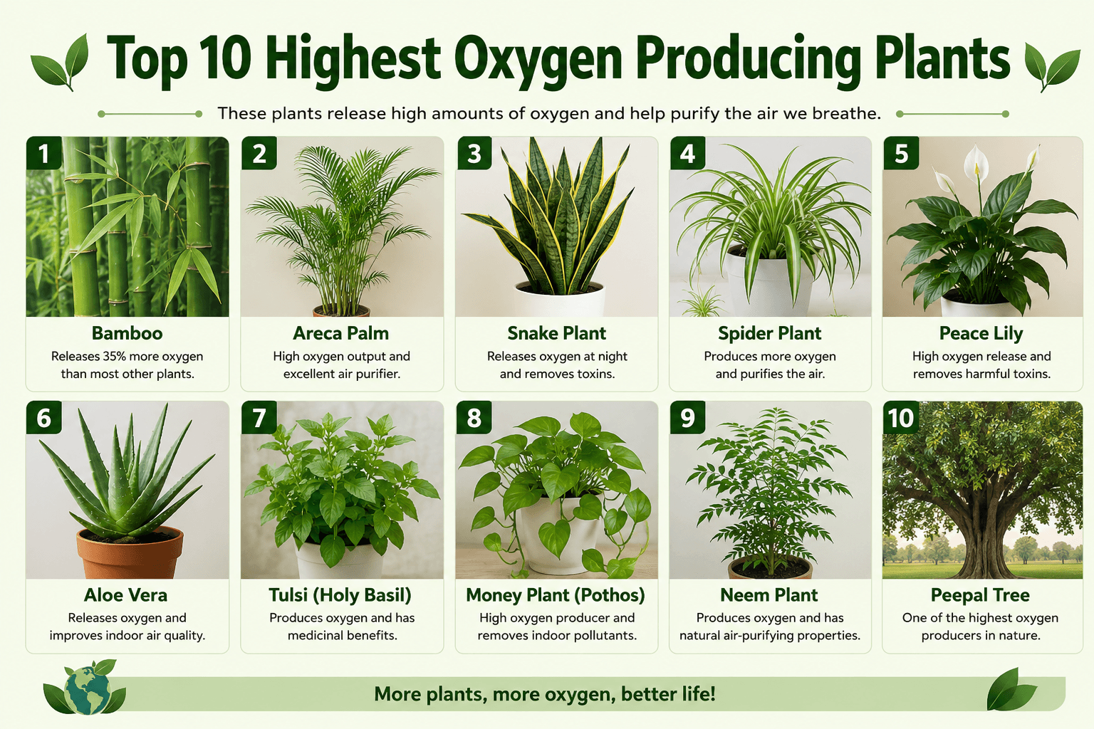 Top 10 Highest Oxygen Producing Plants