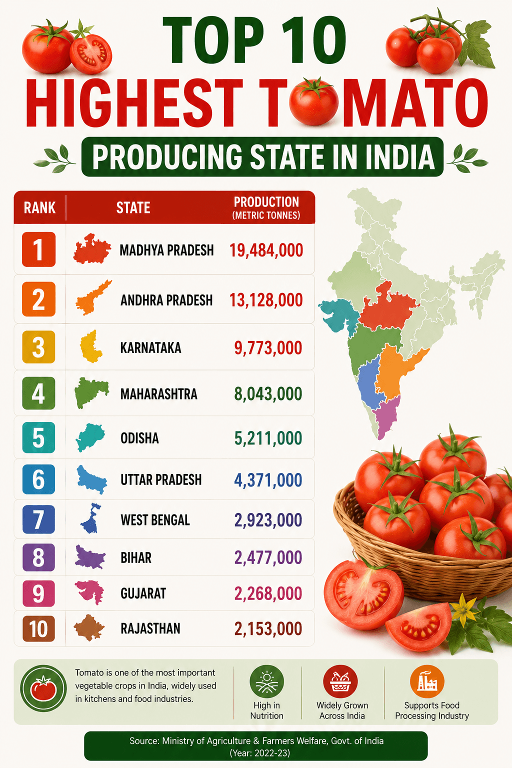 Top 10 Highest Tomato Producing State in India