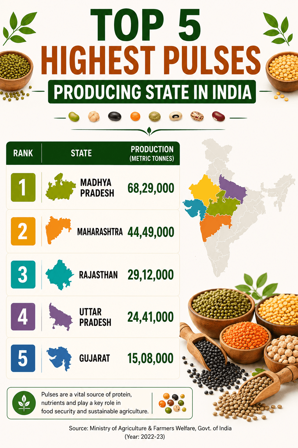 Top 5 Highest Pulses Producing State in India