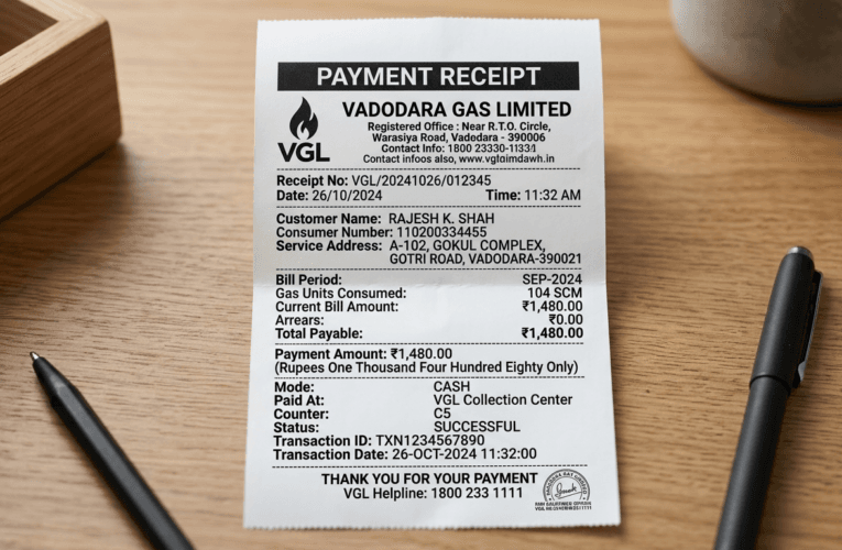 Vadodara Gas Bill Payment Receipt – Guide to pay Bill Online and Offline