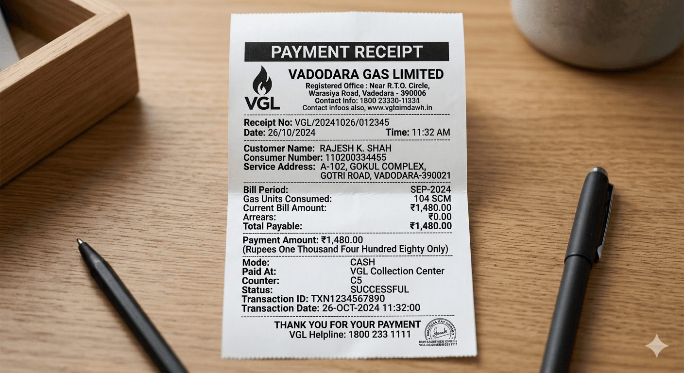 Vadodara gas bill payment receipt