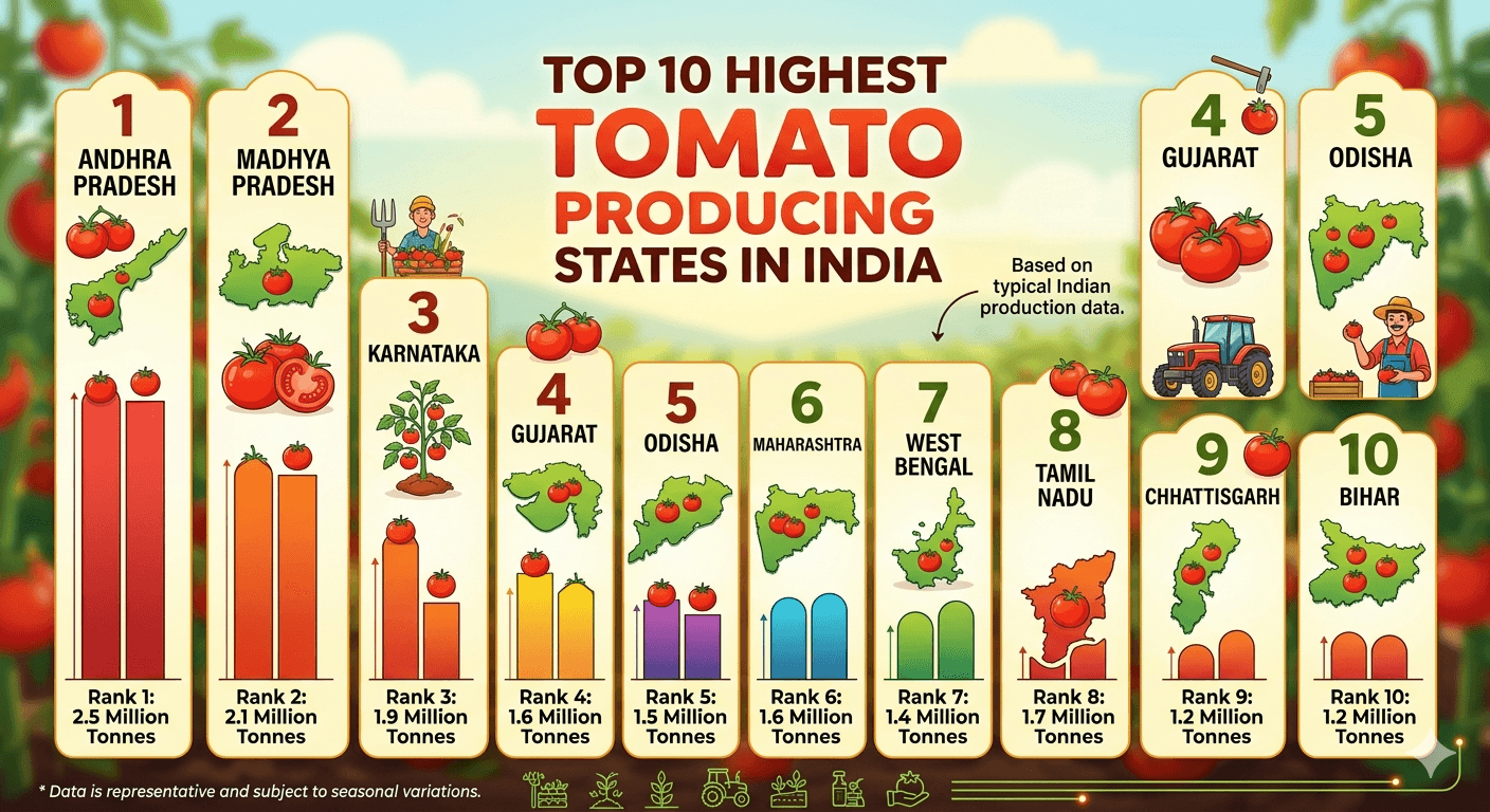 top 10 Highest tomato producing state in India
